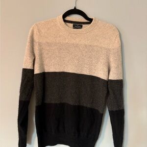 Daniel Hechter 100% Cashmere Cream and Black Colorblock Crewneck Sweater